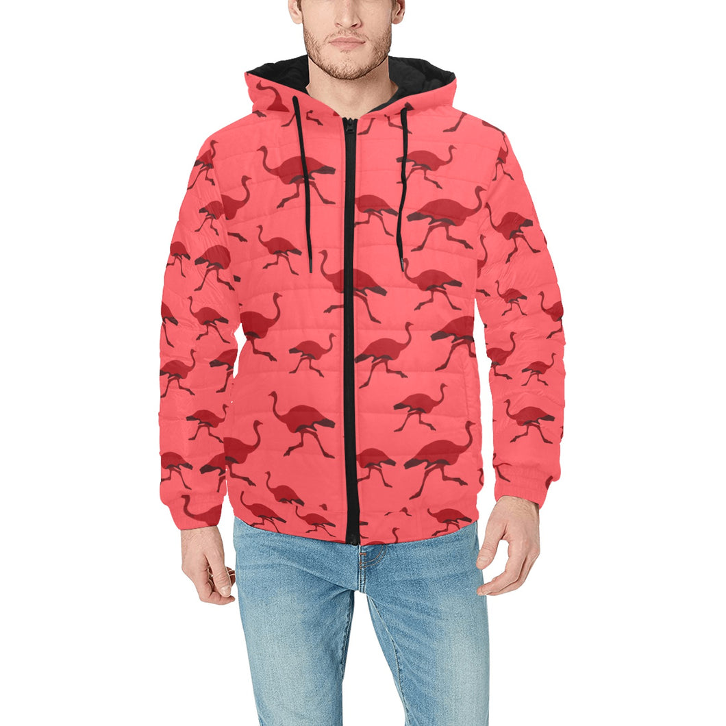 Ostrich Pattern Print Design 03 Men's Padded Hooded Jacket
