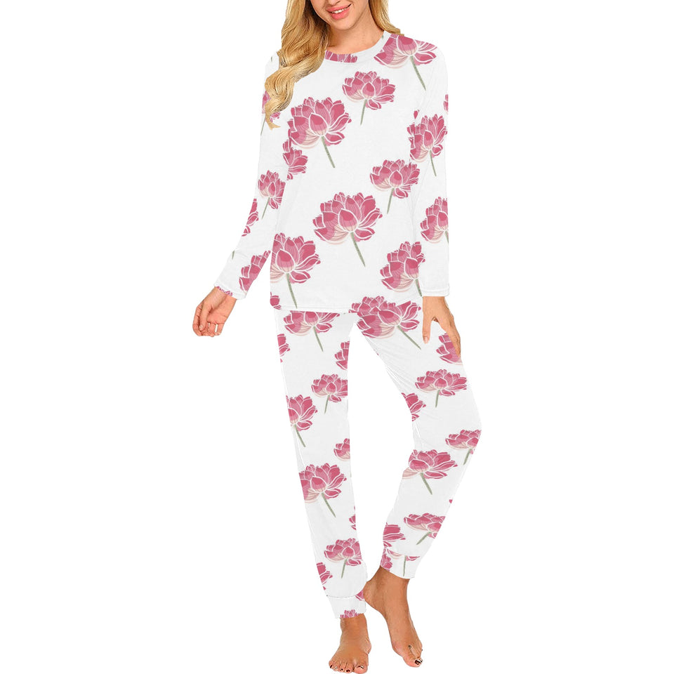 Pink lotus waterlily pattern Women's All Over Print Pajama Set