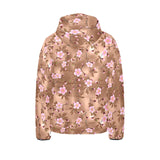 Pink sakura cherry blossom drak brown background Kids' Boys' Girls' Padded Hooded Jacket