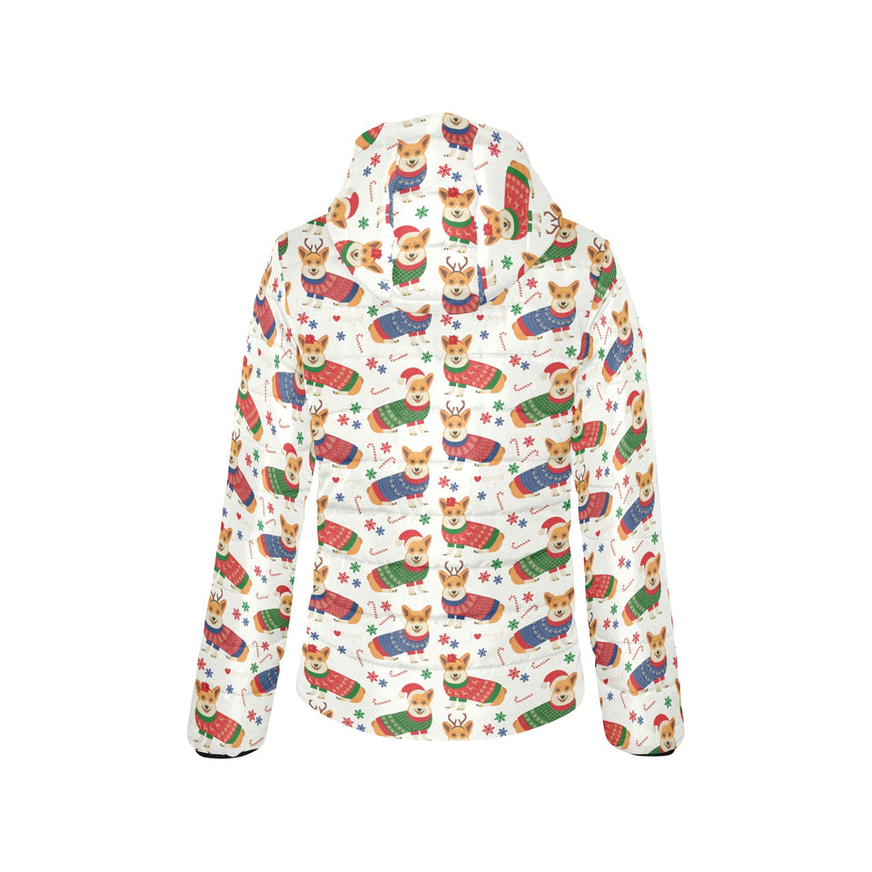 Corgi Christmas Pattern Women's Padded Hooded Jacket