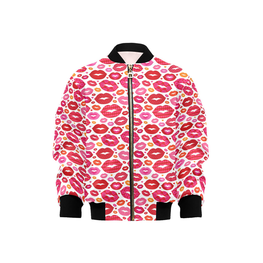 Lips Pattern Print Design 01 Kids' Boys' Girls' Bomber Jacket