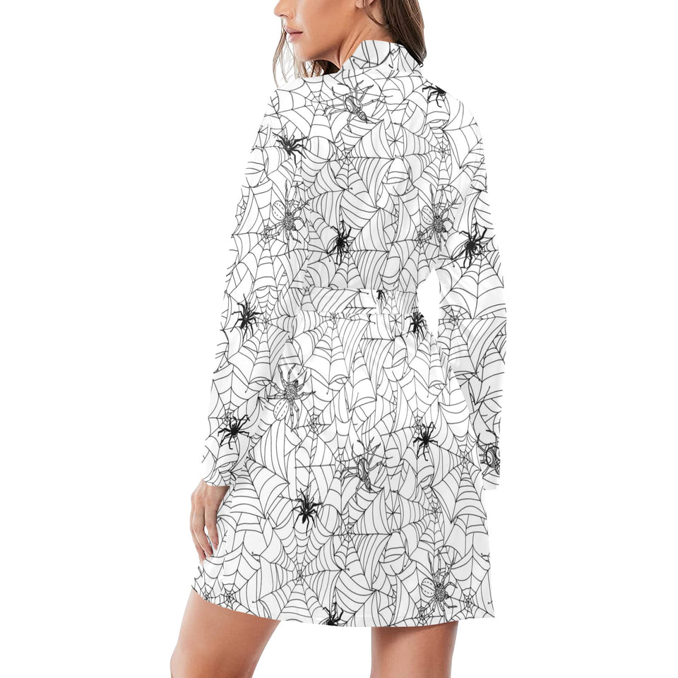 Spider web cobweb pattern Women's Long Sleeve Belted Night Robe