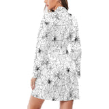 Spider web cobweb pattern Women's Long Sleeve Belted Night Robe