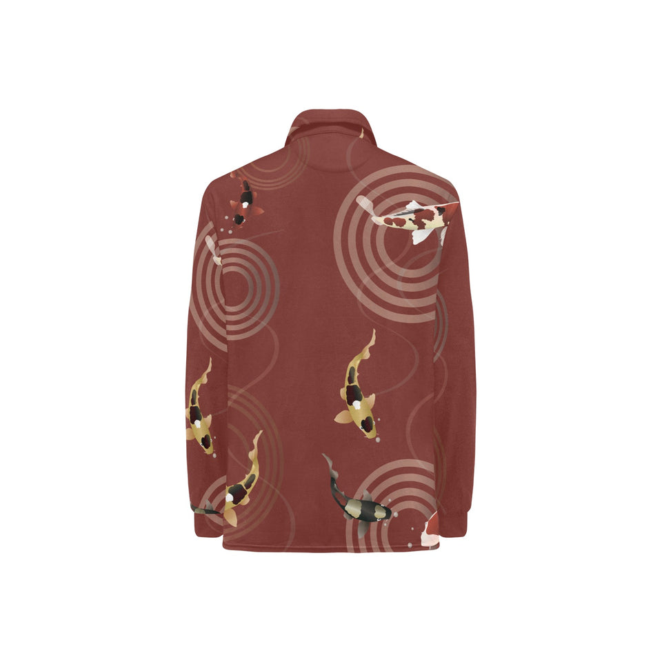 Koi Fish Carp Fish red background Women's Long Sleeve Polo Shirt