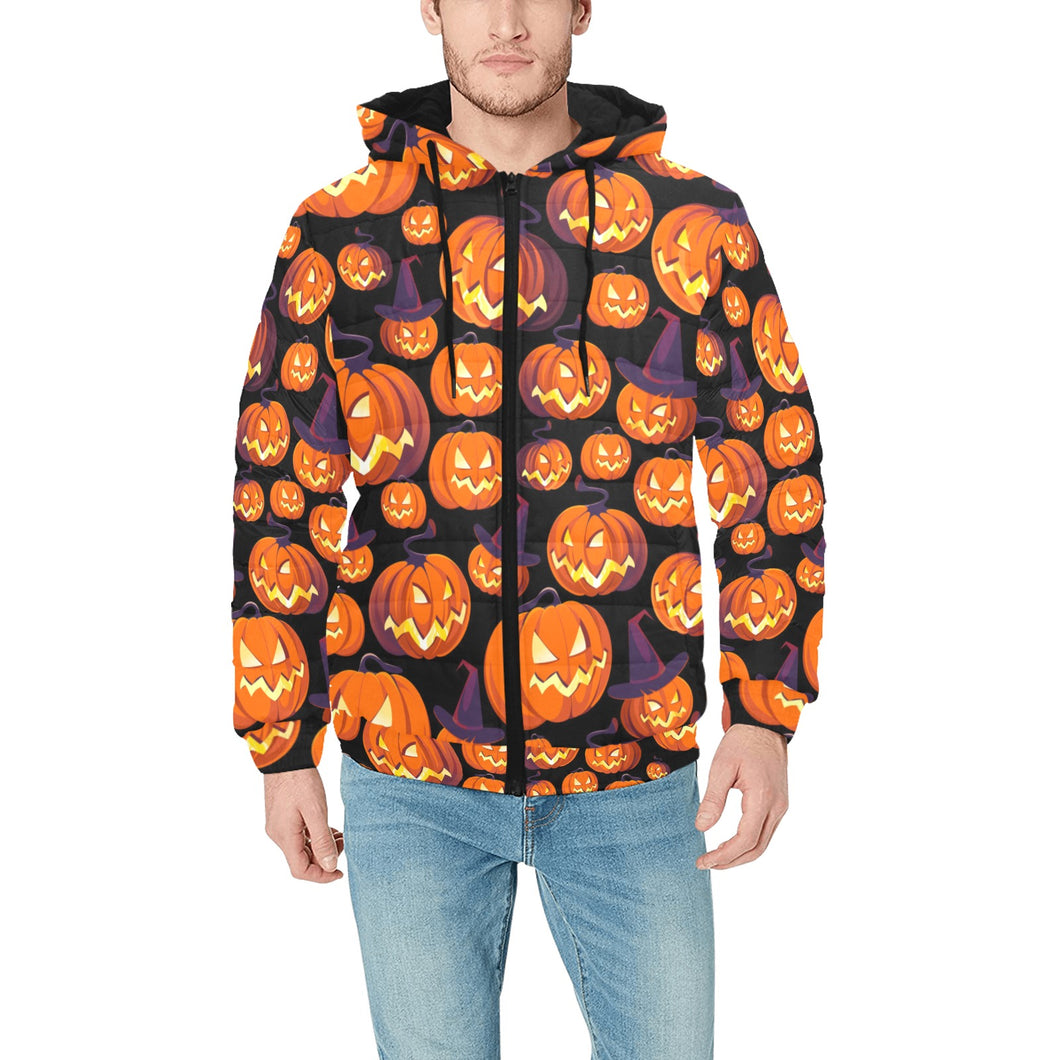 Halloween Pumpkin pattern Men's Padded Hooded Jacket