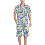 Colorful mushroom design pattern Men's V-Neck Short Pajama Set