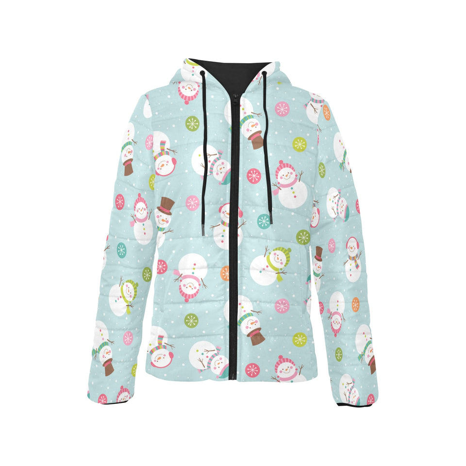 Cute snowman snowflake pattern Women's Padded Hooded Jacket