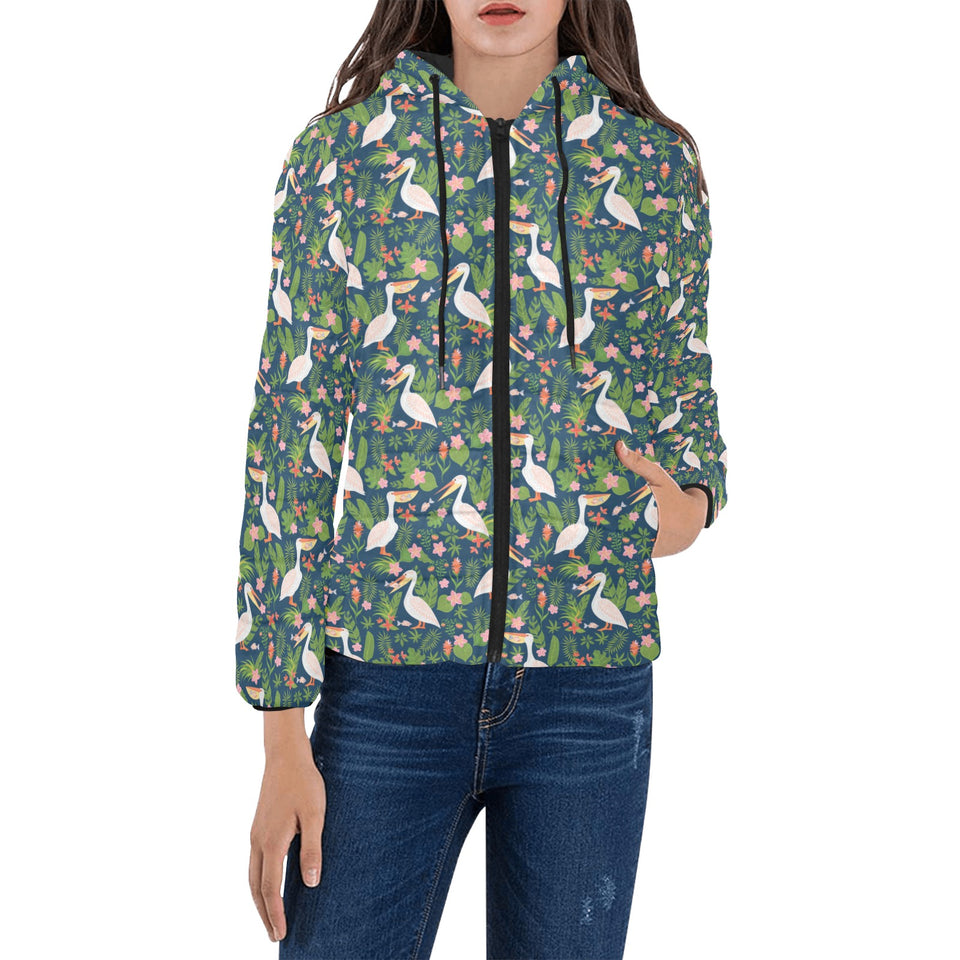 Pelican Pattern Print Design 05 Women's Padded Hooded Jacket