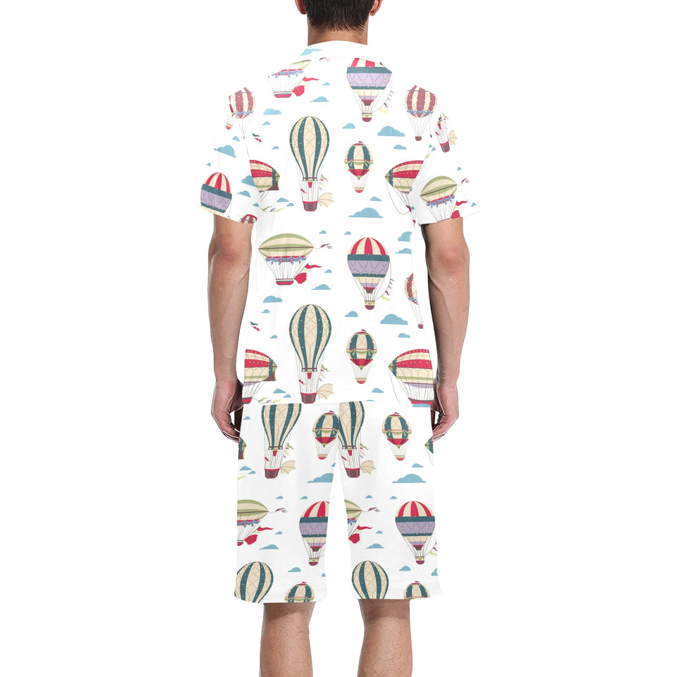 Hot air balloon pattern Men's V-Neck Short Pajama Set