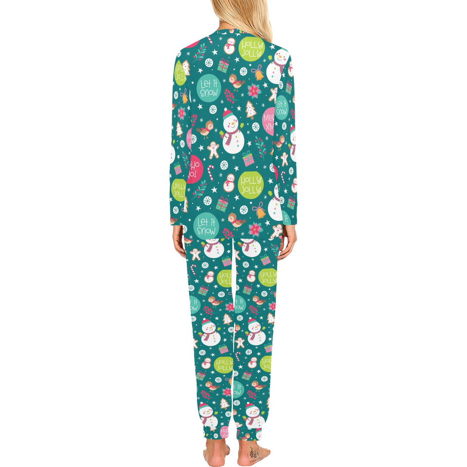 Snowman bird decorative elements christmas pattern Women's All Over Print Pajama Set