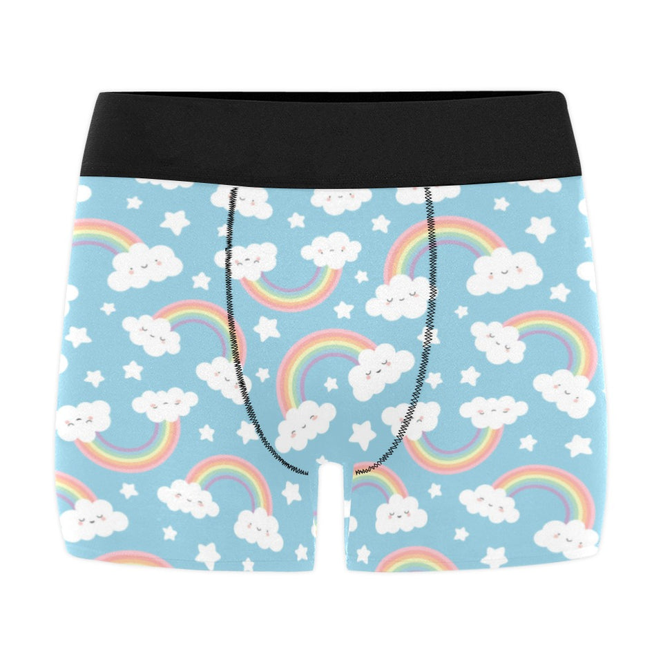 Cute rainbow clound star pattern blue background Men's All Over Print Boxer Briefs Men's Underwear