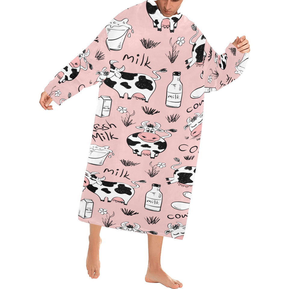 Cows milk product pink background Blanket Robe with Sleeves