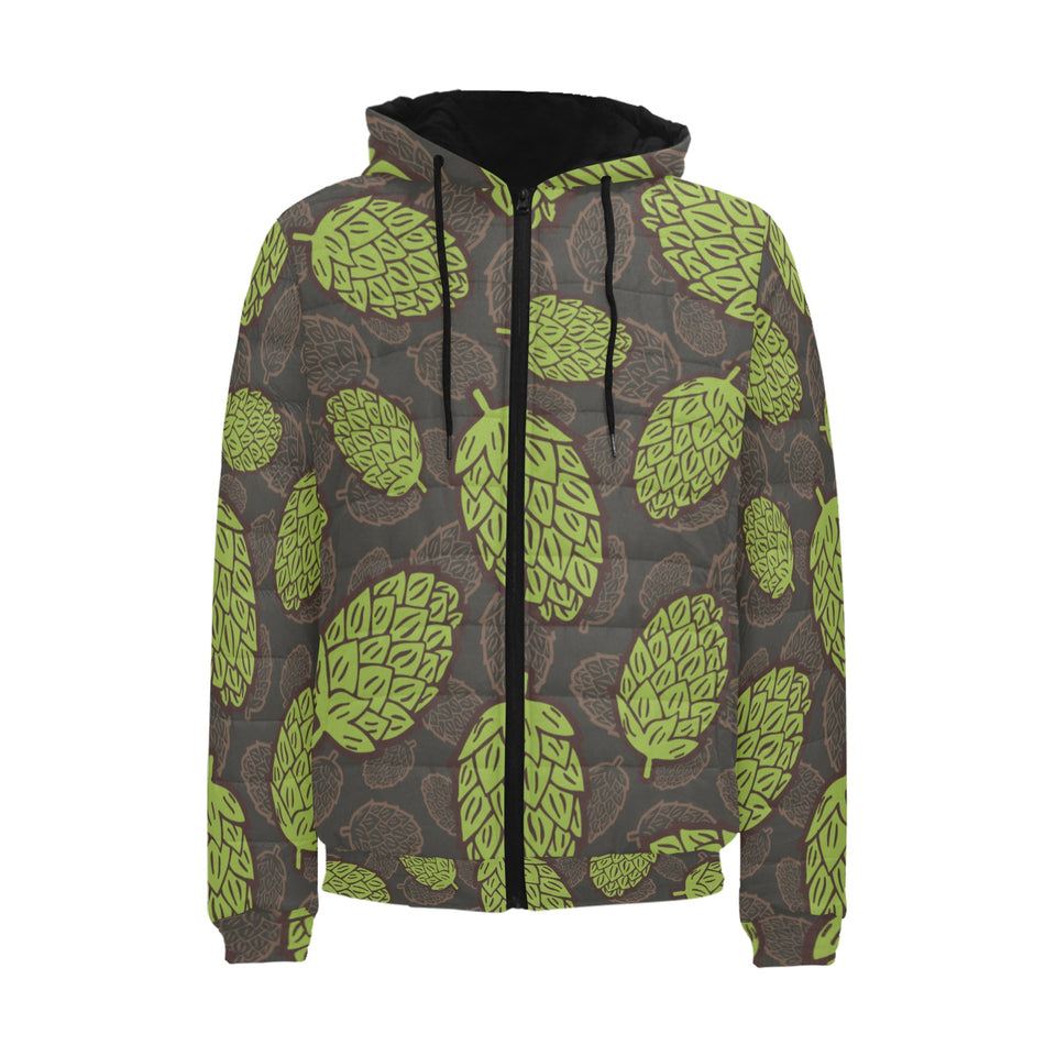Hop pattern black background Men's Padded Hooded Jacket