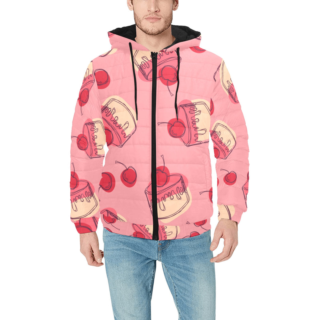 Cake cherry pattern Men's Padded Hooded Jacket