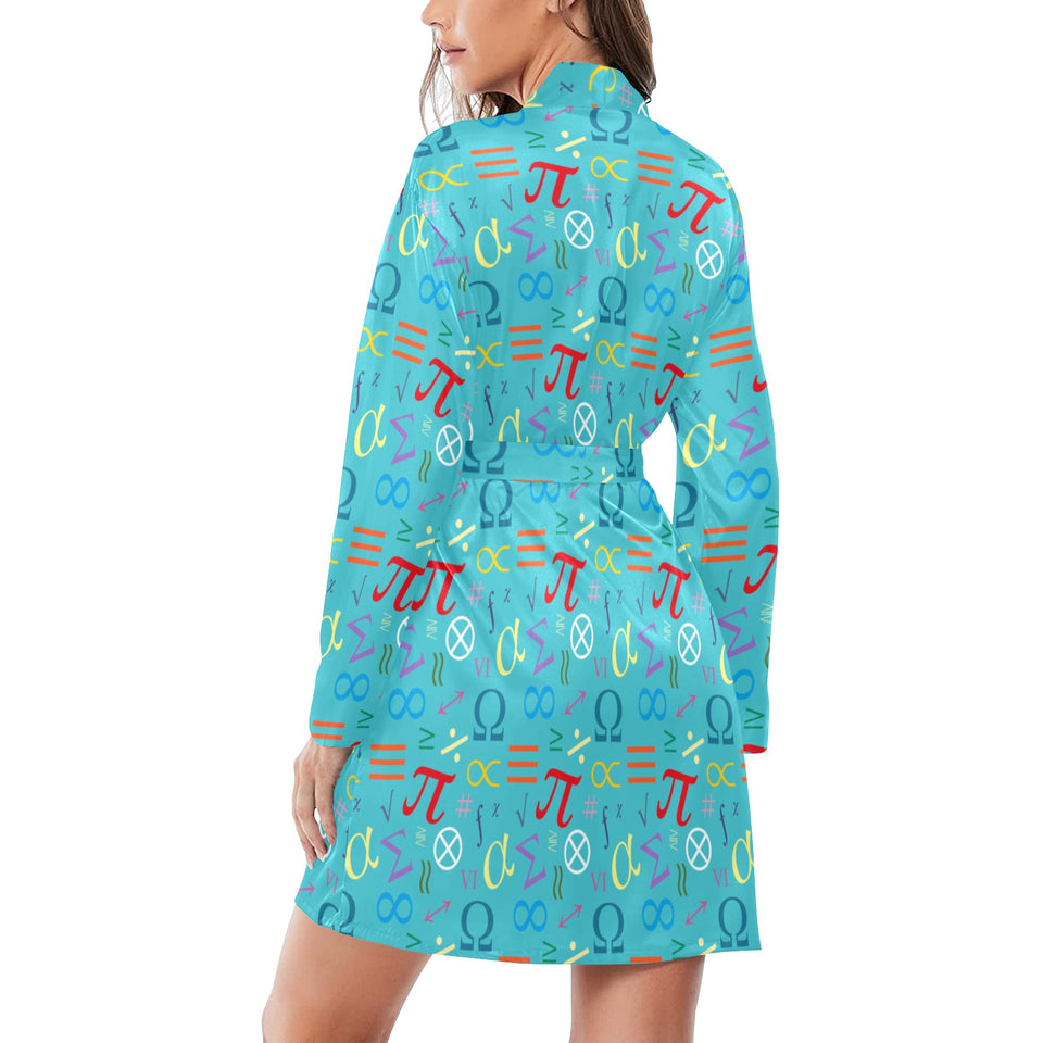Math Pattern Print Design 02 Women's Long Sleeve Belted Night Robe