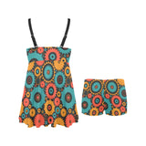 Gear Pattern Print Design 01 Chest Sexy Pleated Two Piece Swim Dress