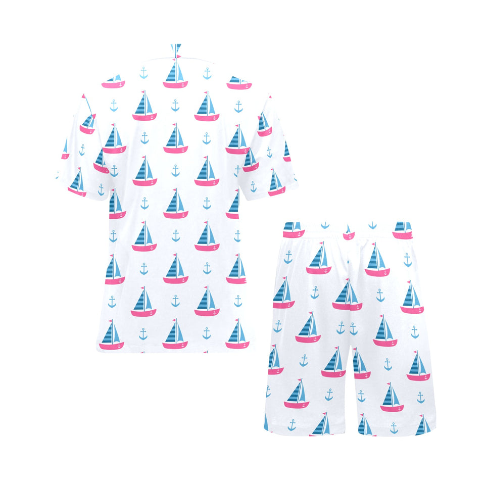 Sailboat anchor pattern Men's V-Neck Short Pajama Set