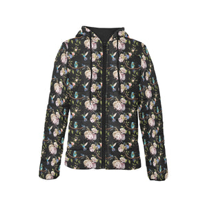 Hummingbird Pattern Print Design 03 Women's Padded Hooded Jacket