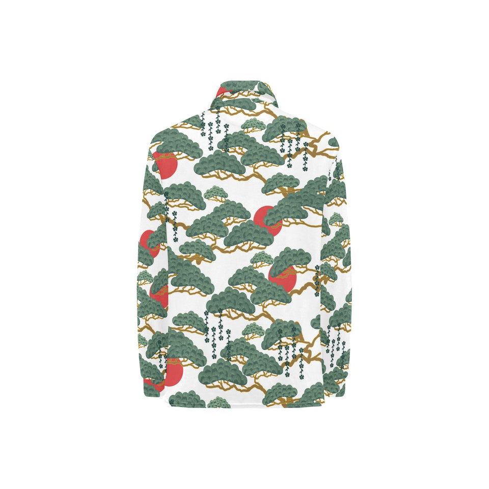 Bonsai red sun japanese pattern Women's Long Sleeve Polo Shirt