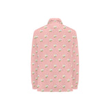 Cute hamster cheese pattern pink background Women's Long Sleeve Polo Shirt