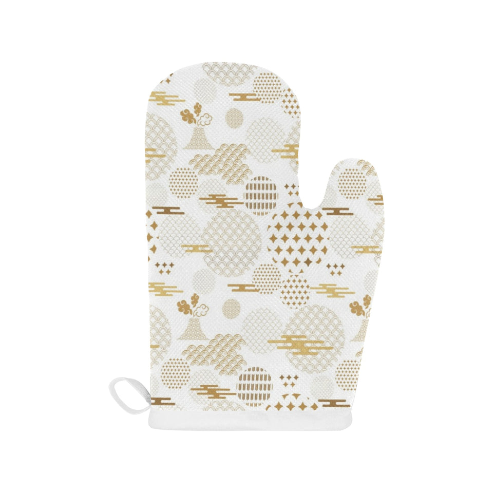 Beautiful gold japanese pattern Heat Resistant Oven Mitts
