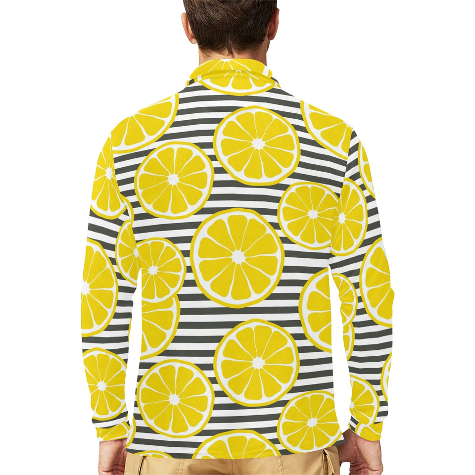 slice of lemon design pattern Men's Long Sleeve Polo Shirt