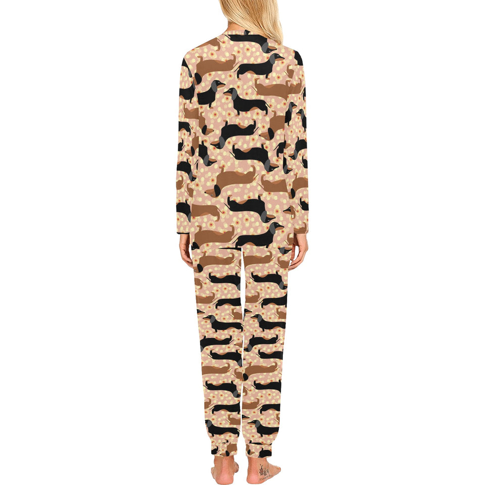 Dachshund floral background Women's All Over Print Pajama Set