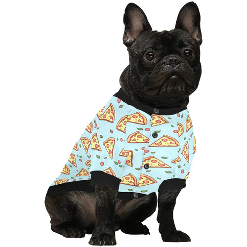 Hand drawn pizza blue background All Over Print Pet Dog Round Neck Fuzzy Shirt
