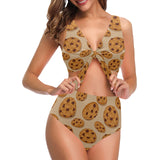 Cookie pattern Chest Bowknot High Waisted Bikini Swimsuit