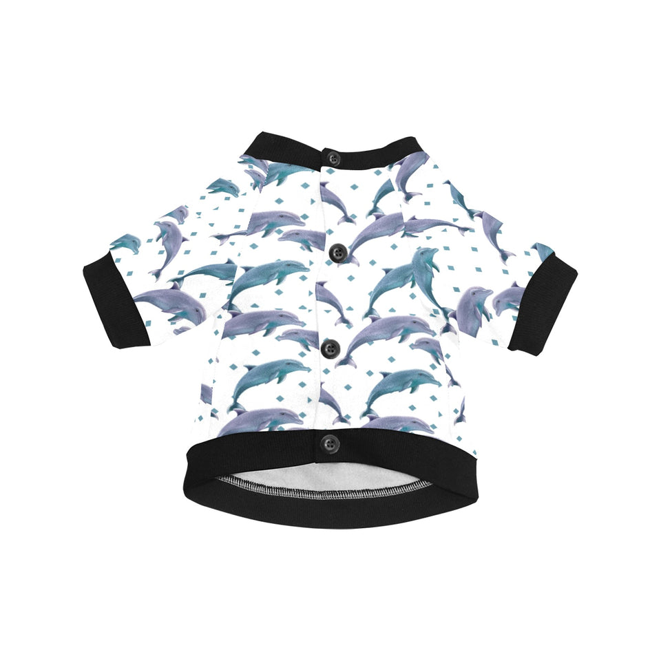 Dolphins pattern dotted background All Over Print Pet Dog Round Neck Fuzzy Shirt