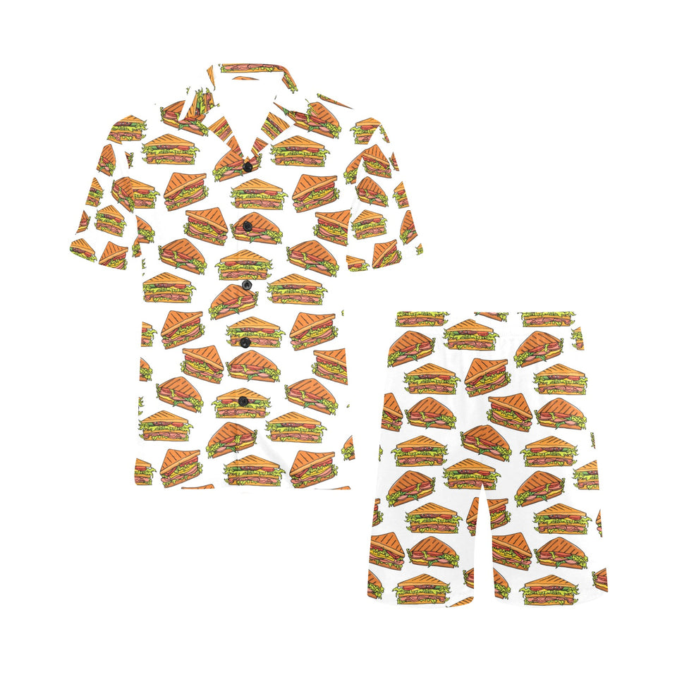 Sandwich Pattern Print Design 02 Men's V-Neck Short Pajama Set
