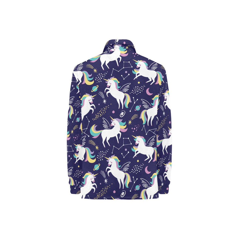 Hand drawn cute unicorn star planet Women's Long Sleeve Polo Shirt