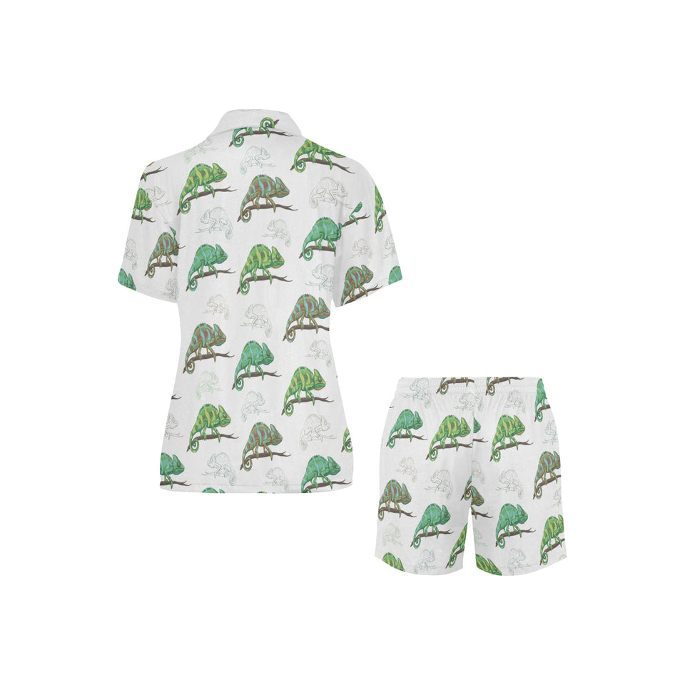 Chameleon lizard pattern Women's V-Neck Short Pajama Set