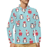 Cute penguin christmas design pattern Men's Long Sleeve Polo Shirt