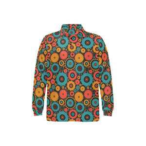 Gear Pattern Print Design 01 Men's Long Sleeve Polo Shirt