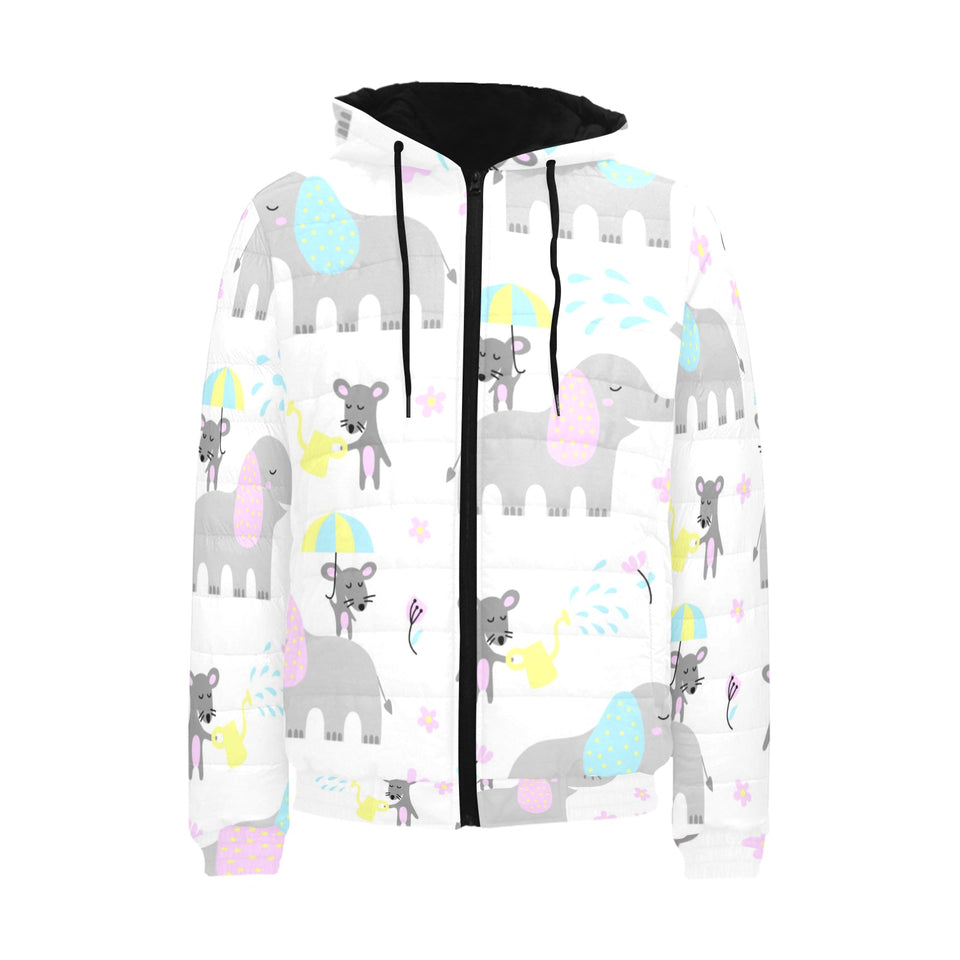 Cute elephant mouse pattern Men's Padded Hooded Jacket