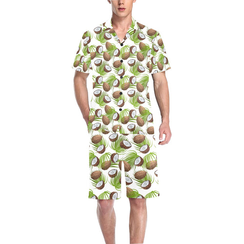 Coconut Pattern Print Design 04 Men's V-Neck Short Pajama Set