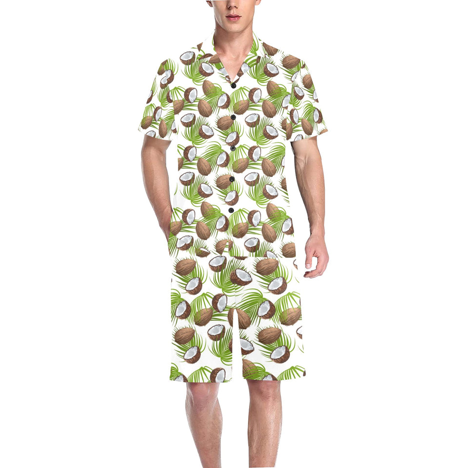 Coconut Pattern Print Design 04 Men's V-Neck Short Pajama Set