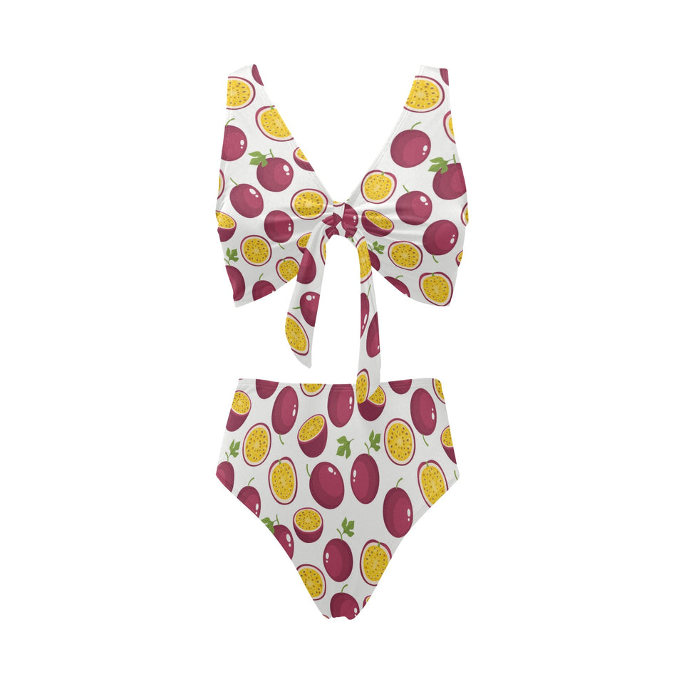 Passion fruit design pattern Chest Bowknot High Waisted Bikini Swimsuit