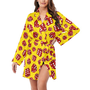Dice Pattern Print Design 04 Women's Long Sleeve Belted Night Robe