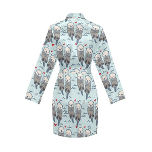 Lovely Sea Otter Pattern Women's Long Sleeve Belted Night Robe