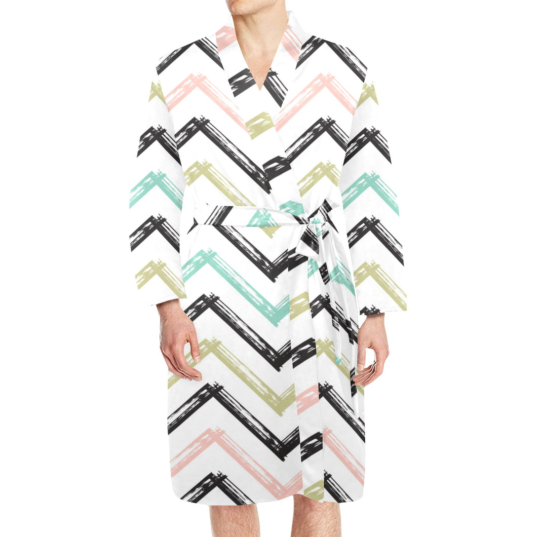zigzag chevron paint pattern Men's Long Sleeve Belted Night Robe