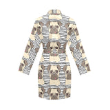 Happy pug pattern Women's Long Sleeve Belted Night Robe