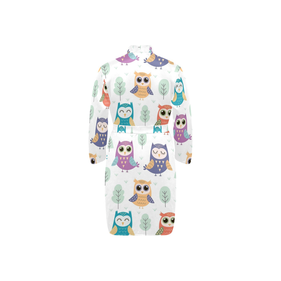 Cute owl pattern Men's Long Sleeve Belted Night Robe
