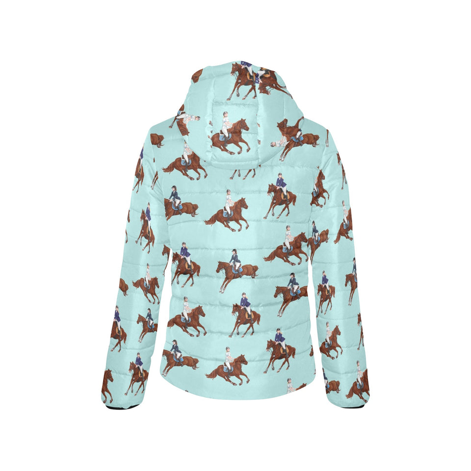 Horses running horses rider pattern Women's Padded Hooded Jacket