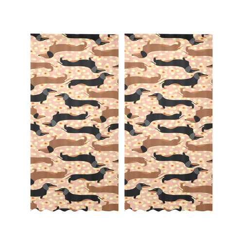 Dachshund floral background Gauze Curtain