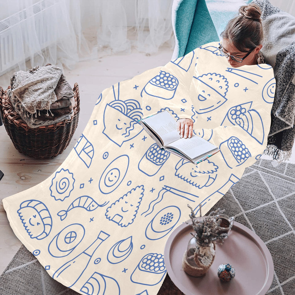 Cute sushi icon pattern Blanket Robe with Sleeves