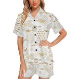 Beautiful gold japanese pattern Women's V-Neck Short Pajama Set