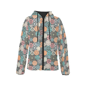 Gear Pattern Print Design 05 Women's Padded Hooded Jacket