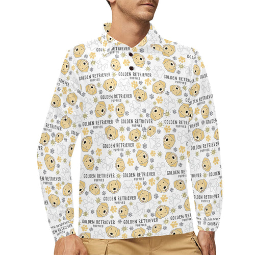 Golden Retriever Pattern Print Design 04 Men's Long Sleeve Polo Shirt